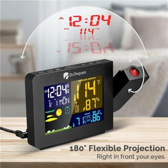 Projection Alarm Clock for Bedrooms with Indoor & Outdoor Temperature Display - Picture 2 of 5